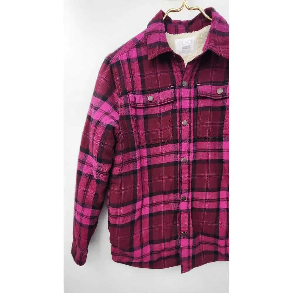 New NWT The‎ Childrens Place Girls Sherpa Lined Plaid Flannel Size large 10-12